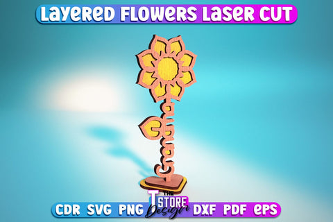 Layered Flower Design Bundle | Flower Word Design | Gift Design | Mother's Day | CNC File SVG The T Store Design 