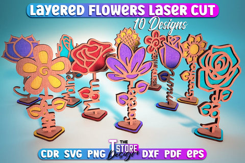Layered Flower Design Bundle | Flower Word Design | Gift Design | Mother's Day | CNC File SVG The T Store Design 