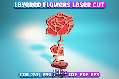 Layered Flower Design Bundle | Flower Word Design | Gift Design | Mother's Day | CNC File SVG The T Store Design 