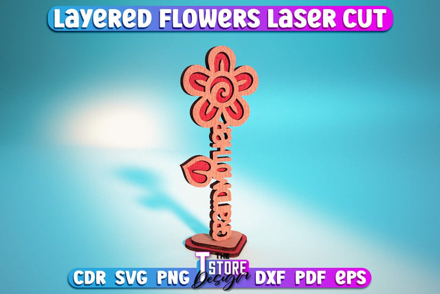Layered Flower Design | Flower Word Design | Gift Design | Mother's Day | CNC File SVG The T Store Design 