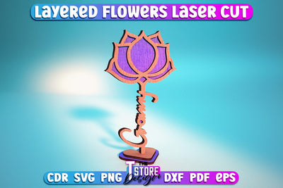 Layered Flower Design | Flower Word Design | Gift Design | Mother's Day | CNC File SVG The T Store Design 