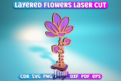 Layered Flower Design | Flower Word Design | Gift Design | Mother's Day | CNC File SVG The T Store Design 