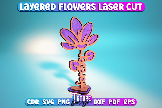 Layered Flower Design | Flower Word Design | Gift Design | Mother's Day | CNC File SVG The T Store Design 