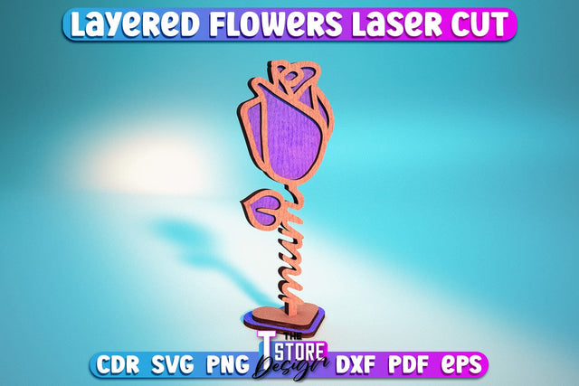 Layered Flower Design | Flower Word Design | Gift Design | Mother's Day | CNC File SVG The T Store Design 