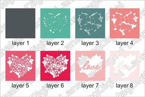 Layered flower heart svg Layered heart Love Valentine day 3D Paper LanaMagDigital 