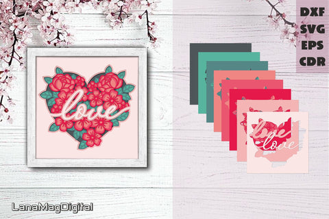 Layered flower heart svg Layered heart Love Valentine day 3D Paper LanaMagDigital 