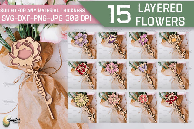 Layered Flower Laser Cut Bundle. Mother's Day SVG SVG Evgenyia Guschina 