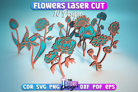 Layered Flower Laser Cut Bundle | Wooden Flower Laser Cut Design | CNC Files SVG The T Store Design 