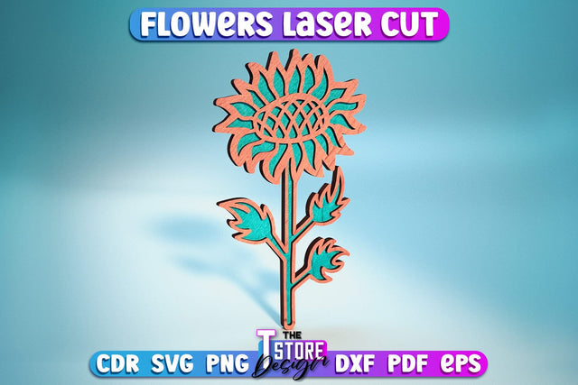Layered Flower Laser Cut | Wooden Flower Laser Cut Design | CNC Files SVG The T Store Design 