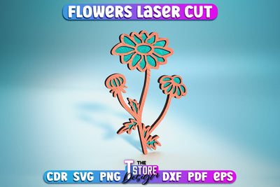 Layered Flower Laser Cut | Wooden Flower Laser Cut Design | CNC Files SVG The T Store Design 