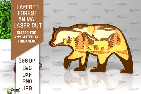 Layered Forest Bear Laser Cut. Forest Animal SVG SVG Evgenyia Guschina 
