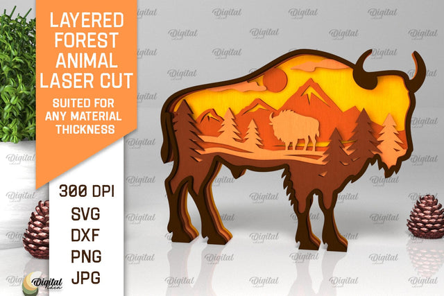 Layered Forest Bizon Laser Cut. Forest Animal SVG SVG Evgenyia Guschina 