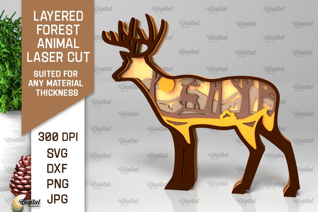 Layered Forest Deer Laser Cut. Forest Animal SVG SVG Evgenyia Guschina 