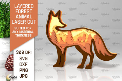 Layered Forest Fox Laser Cut. Forest Animal SVG SVG Evgenyia Guschina 