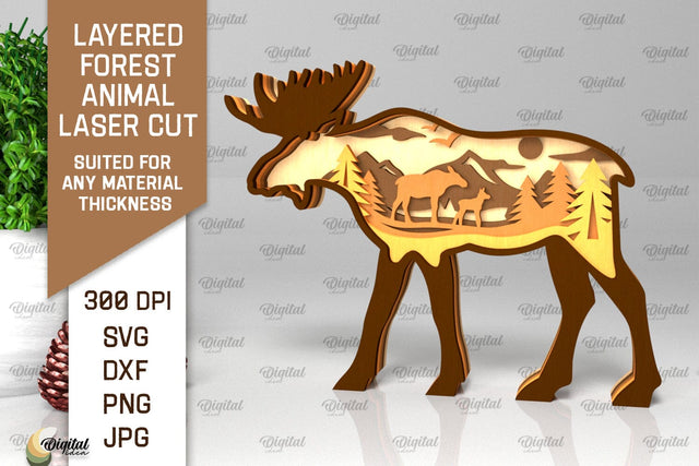 Layered Forest Moose Laser Cut. Forest Animal SVG SVG Evgenyia Guschina 