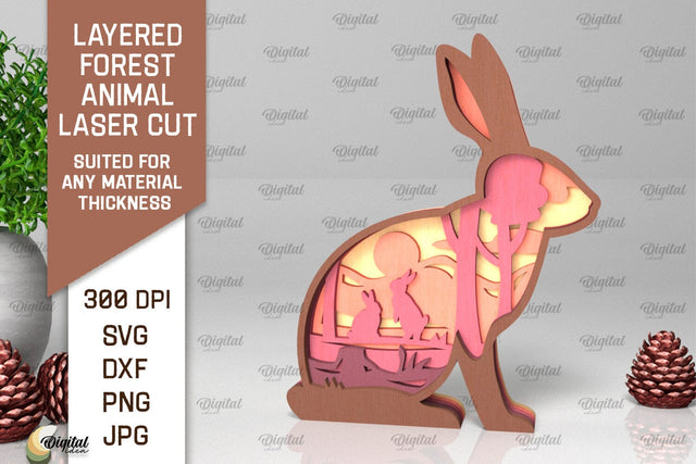 Layered Forest Rabbit Laser Cut. Forest Animal SVG SVG Evgenyia Guschina 