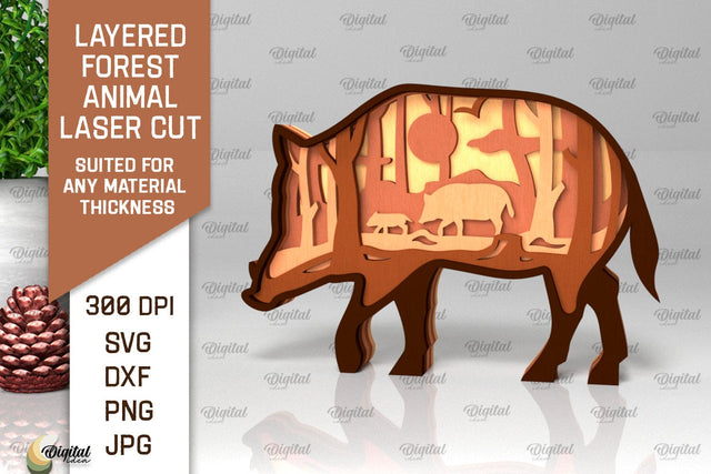 Layered Forest Wild Boar Laser Cut. Forest Animal SVG SVG Evgenyia Guschina 