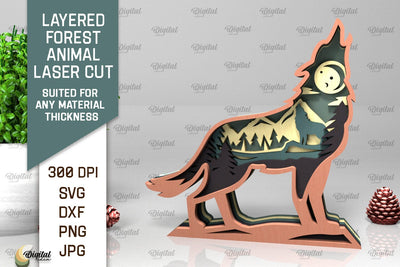 Layered Forest Wolf Laser Cut. Forest Animal SVG SVG Evgenyia Guschina 