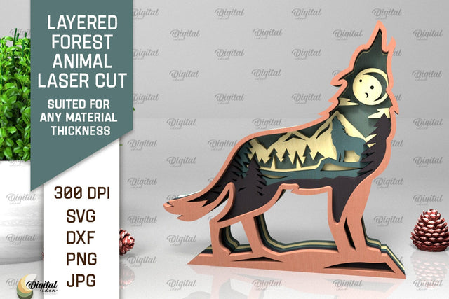Layered Forest Wolf Laser Cut. Forest Animal SVG SVG Evgenyia Guschina 