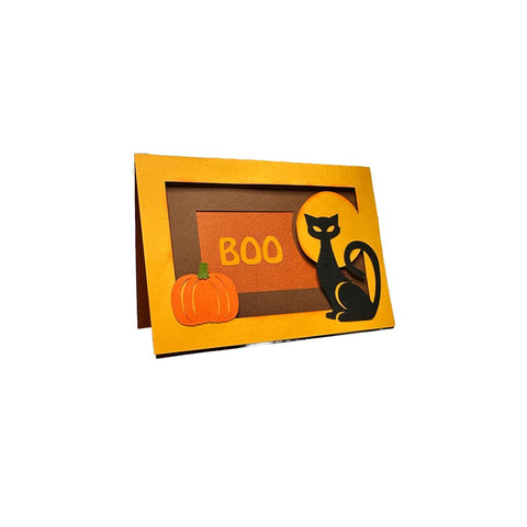 Layered Halloween Greeting Card SVG with Cat in Moon Boo Sentiment 3D Cut File Pumpkin Black Cat Paper Craft SVG Sharia Morton Designs 