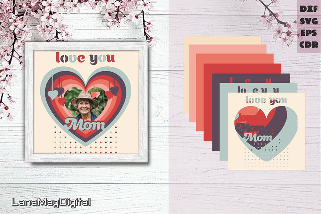 Layered heart frame svg Heart shadow box Love you mom frame 3D Paper LanaMagDigital 