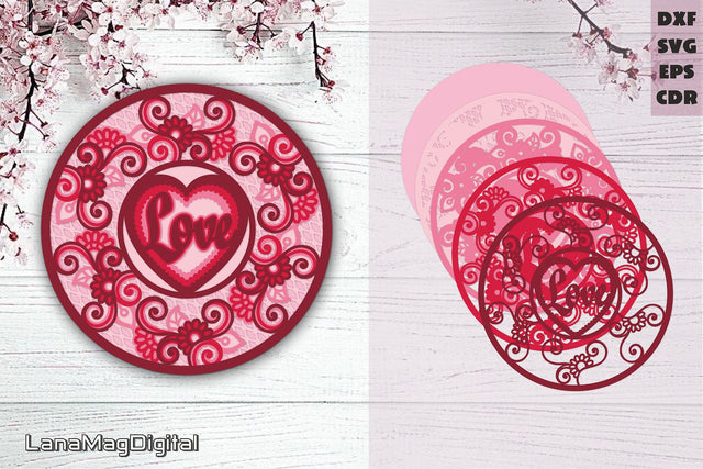 Layered heart mandala svg Floral love heart Valentines day 3D Paper LanaMagDigital 