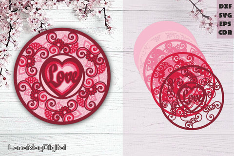 Layered heart mandala svg Floral love heart Valentines day 3D Paper LanaMagDigital 