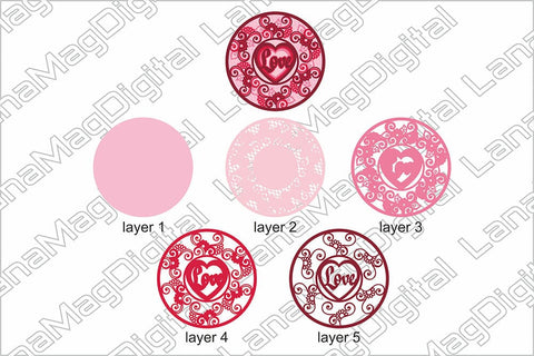 Layered heart mandala svg Floral love heart Valentines day 3D Paper LanaMagDigital 