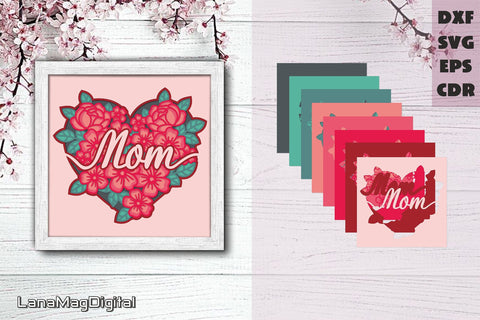 Layered heart with flowers svg Mother's day svg Love you mom 3D Paper LanaMagDigital 