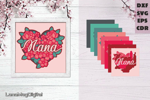Layered heart with flowers svg Mother's day svg Love you nana 3D Paper LanaMagDigital 