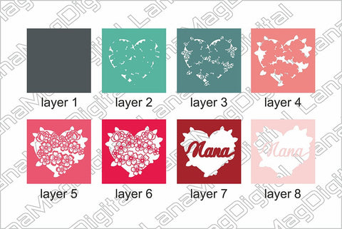 Layered heart with flowers svg Mother's day svg Love you nana 3D Paper LanaMagDigital 