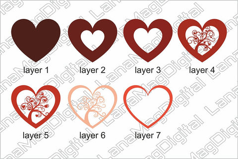 Layered heart with tree svg 3D heart svg Valentines heart 3D Paper LanaMagDigital 