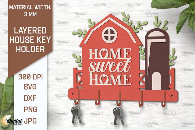Layered House Key Holder Laser Cut. Key Holder SVG SVG Evgenyia Guschina 