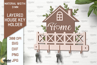 Layered House Key Holder Laser Cut. Key Holder SVG SVG Evgenyia Guschina 