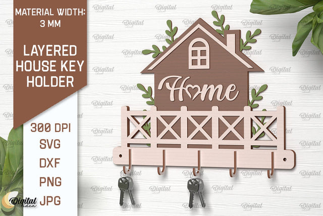 Layered House Key Holder Laser Cut. Key Holder SVG SVG Evgenyia Guschina 