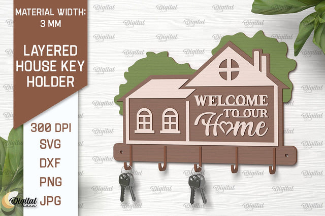 Layered House Key Holder Laser Cut. Key Holder SVG SVG Evgenyia Guschina 