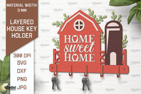 Layered House Key Holders Laser Cut Bundle. Key Holders SVG SVG Evgenyia Guschina 