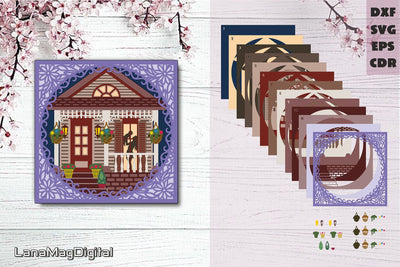 Layered house New Orleans house Mother with baby Shadow box 3D Paper LanaMagDigital 