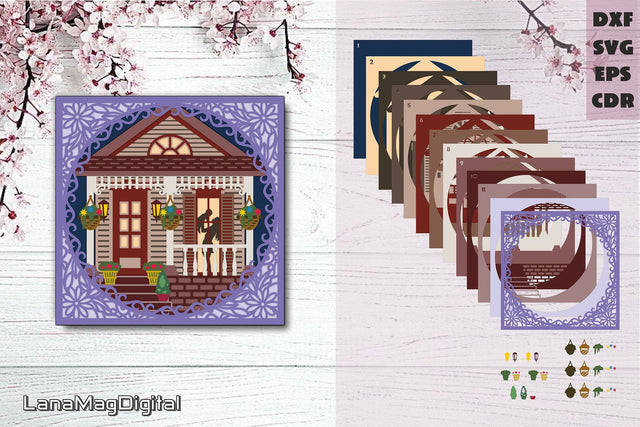 Layered house New Orleans house Mother with baby Shadow box 3D Paper LanaMagDigital 