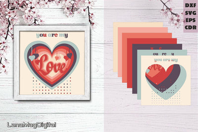 Layered love heart shadow box svg Valentine heart You are my love svg 3D Paper LanaMagDigital 
