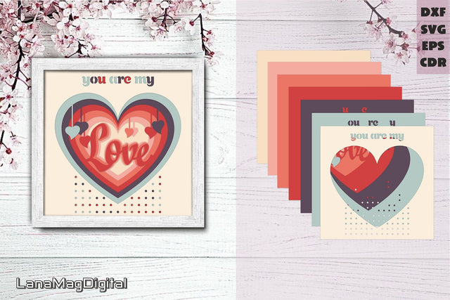 Layered love heart shadow box svg Valentine heart You are my love svg 3D Paper LanaMagDigital 
