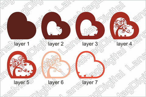 Layered love heart with tree svg Valentines heart svg Love 3D Paper LanaMagDigital 