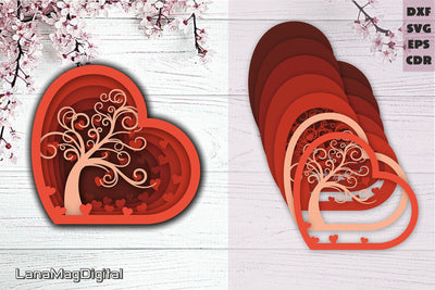 Layered love heart with tree svg Valentines heart svg Love 3D Paper LanaMagDigital 