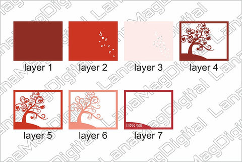 Layered love tree with hearts svg Valentines heart svg Love svg 3D Paper LanaMagDigital 