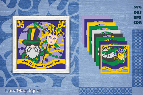 Layered Mardi Gras Gnome svg Layered gnome svg Carnival mask 3D Paper LanaMagDigital 