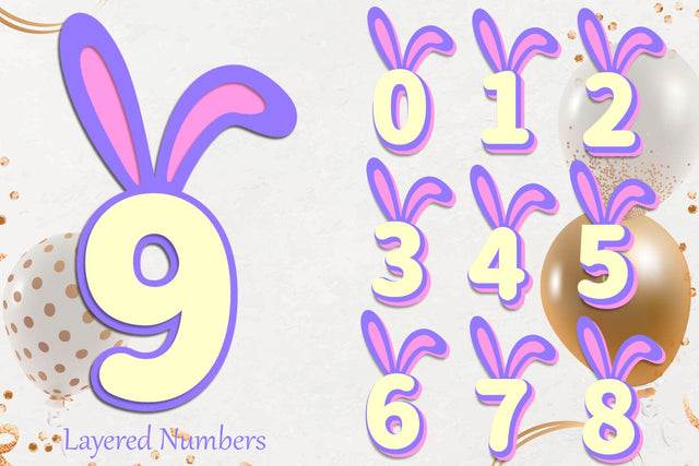 Layered numbers with bunny ears svg, Laser cut Birthday, 3d papercut SVG AnastasiyaArtDesign 