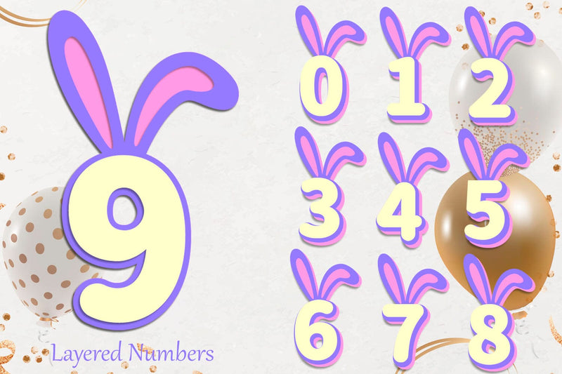 Layered numbers with bunny ears svg, Laser cut Birthday, 3d papercut SVG AnastasiyaArtDesign 