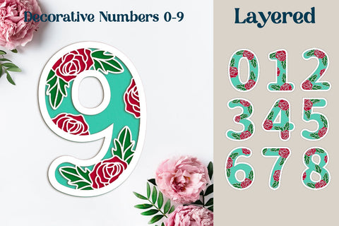 Layered numbers with roses laser cut, Decorative Birthday cake topper svg SVG AnastasiyaArtDesign 
