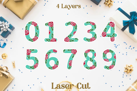 Layered numbers with roses laser cut, Decorative Birthday cake topper svg SVG AnastasiyaArtDesign 