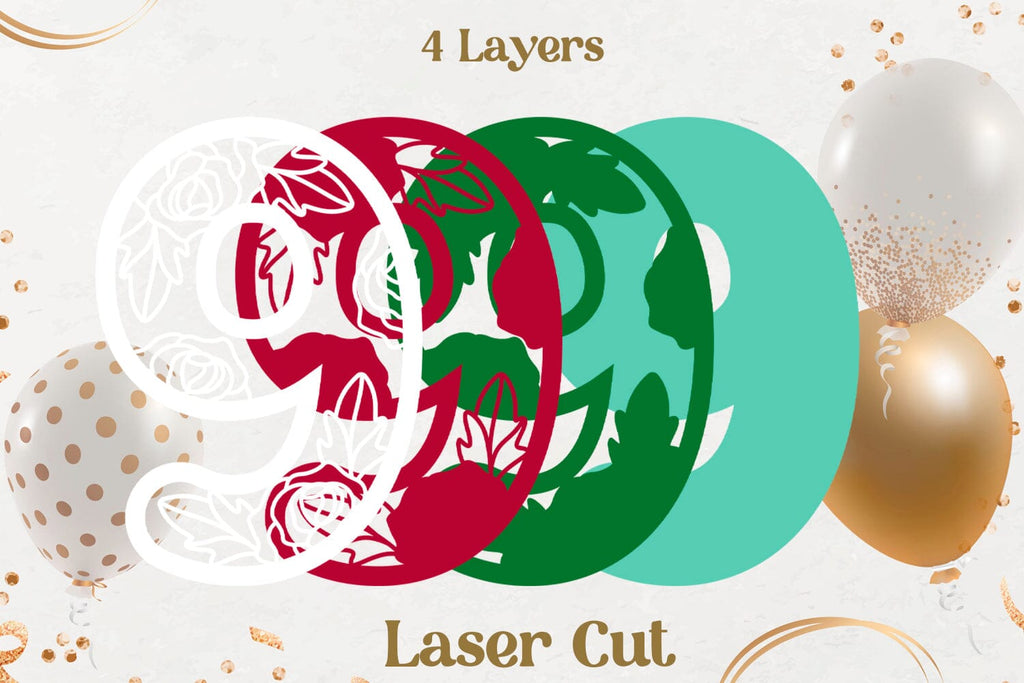 Layered numbers with roses laser cut, Decorative Birthday cake topper ...